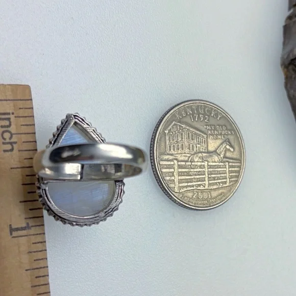 Blue Purple Rainbow Moonstone Ring Size 7 Pear New Sterling Silver 925 Overlay - Picture 8 of 9